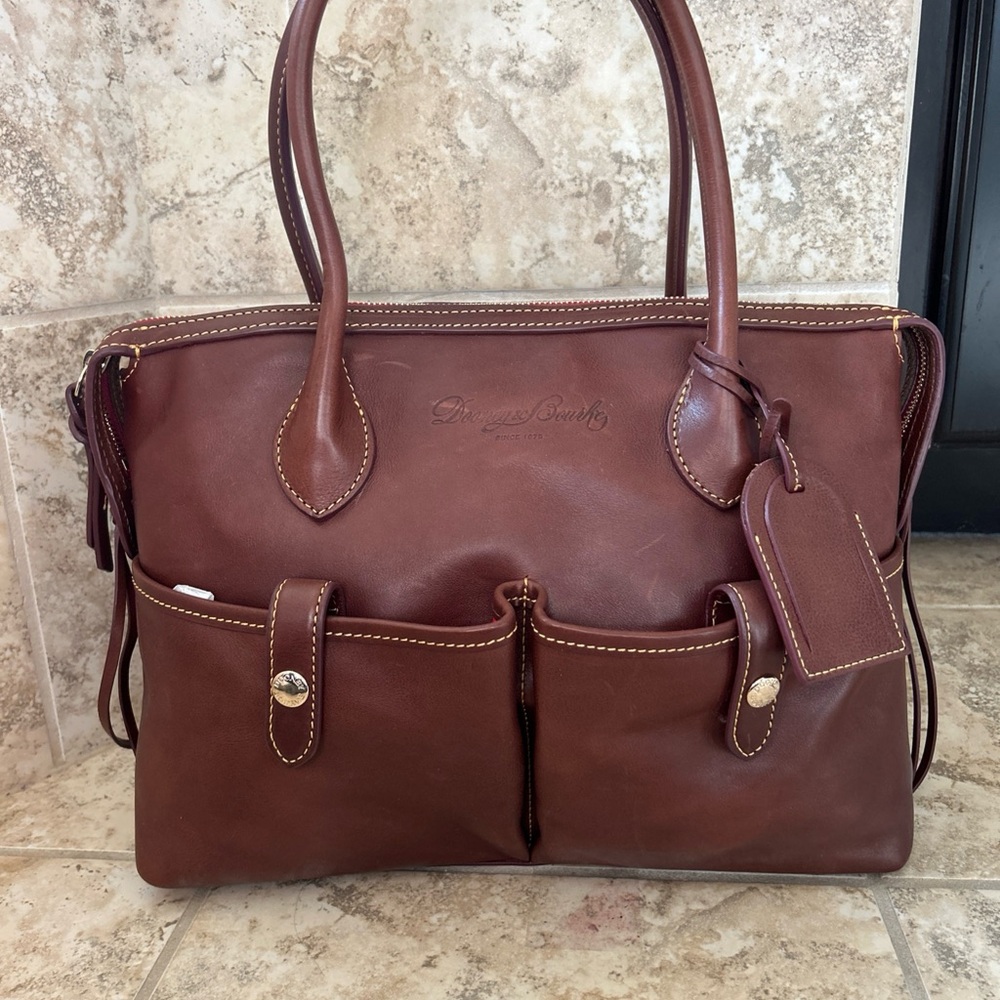 Dooney & Bourke NWT chestnut Brown Leather Handbag Florentine pocket satchel
